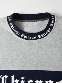 Manfinity Homme 男士字母印花圆领休闲宽松长袖套头衫芝加哥运动衫灰色运动衫男士运动衫运动衫男士运动衫万圣节 - 灰色 - 查看 5