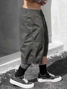 Manfinity LEGND Men's Black Shorts, Vintage Cargo Shorts, Loose Fit Casual Shorts For Summer - Dark Grey - View 3