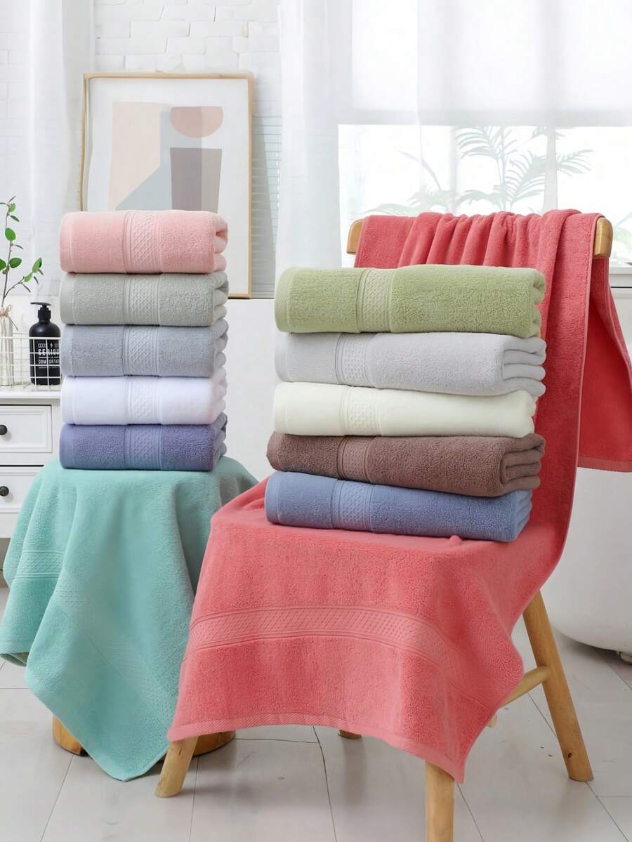 SHEIN 3 件套柔软、亲肤、吸水纯色毛巾套装 - 包括 1 条浴巾 + 1 条手巾 + 1 条手帕 - 非常适合浴室和水疗中心使用家庭浴室装饰秋季装饰回到学校美容沙龙家庭浴室 - 彩色 - 查看 1