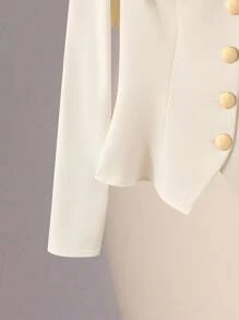 Franclia 女士优雅浪漫通勤披肩领仿口袋装饰门襟金属纽扣A字长袖两件套，秋冬大学校园女装 - 杏色 - 查看 4