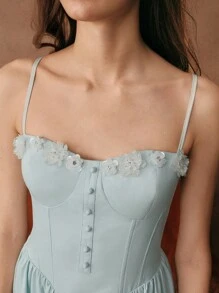 SHEIN Unity Đầm dự tiệc dây mảnh thiết kế hoa đính đá thời trang dành cho nữ - Màu xanh bạc hà - Xem 7