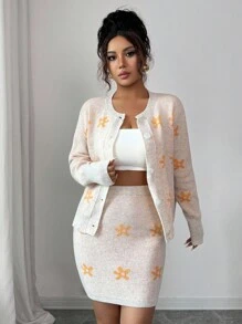 Elenzga 2pcs Women's Elegant Knit Sweater Set, Fashionable Loose Fit Cardigan And Skirt Fall Winter Cloth For Women - Multicolor - View 6