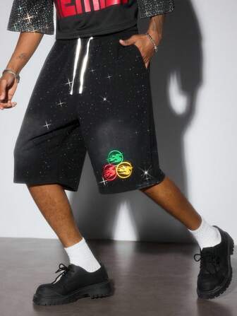 Street Life Shorts décontractés pour hommes avec taille cordée, imprimé diamants scintillants et chevaux