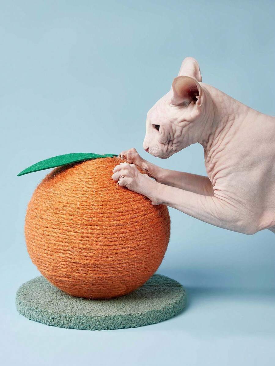 PETSIN 1 件 EcoPaws 耐用黄麻绳猫抓板，水果剑麻球设计，互动声控玩具，天然材质，安全不掉毛，适合猫咪 - 彩色 - 查看 1