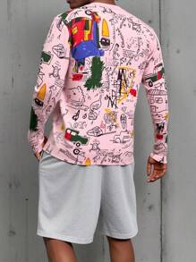 Manfinity Homme Men's Christmas Family Cartoon Pattern Men Sweater Casual Crew Neck Long Sleeve Sweater, Christmas - Baby Pink - View 2