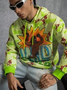 GODZILLAxKONG X SHEIN Men's Letter & Cartoon Graphic Pullover Hoodie Sweatshirt