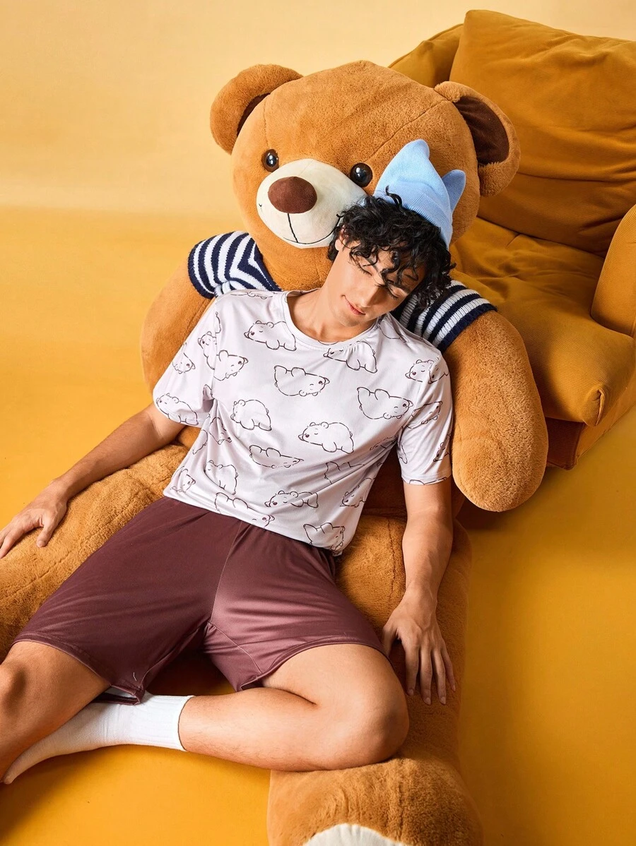 Notgurli 2 Pieces Men's Casual Fashion Loungewear & Pajama Set - Brown - View 1