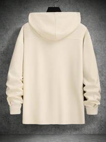 Manfinity Homme 带口袋和印花标志的白色休闲男士连帽外套，奶油色男士连帽衫，纽扣式连帽衫，米色男士连帽衫，秋季