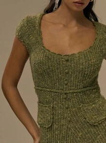 MUSERA 圆领针织修身纽扣连体裤，秋季可爱街头风，适合节日、农舍乡村、复古风等多种场合，也适合秋冬季、晚宴、新年、假日、春夏等季节穿着。 - 橄欖綠 - 查看 2