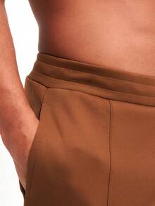 Men's Elastic Waist Pockets Wide Leg Loose Pants, Fall - Brown - View 4