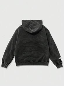 ROMWE MEN Street Life Sudadera con capucha con adornos de rhinestone para hombres, apta para uso diario, otoño, parte superior de manga larga - Negro - Ver 2