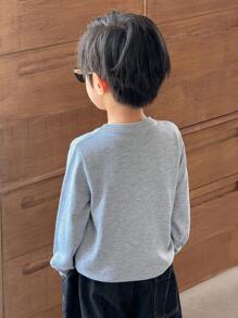 SHEIN Little Byeori Young Boys' Casual Embroidered Patch Knit Cardigan,In Fall/Winter - Grey - View 2