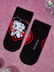 Betty Boop x SHEIN 5 Pairs Soft & Breathable Moisture-Wicking Casual Women Ankle Socks With Heart & Dog Fashionable And Cute Colorful Short Socks Reinforced Toe & Heel For Durabiliy Sumner All-Match,Gift Ideas,Party,Holiday,Valentine's Day - Multicolor - View 11