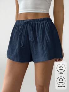 SHEIN PETITE Shorts casuais soltos com cordão na cintura e cor sólida para mulheres