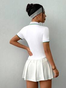 Dewbera Women's Casual Collared Button-Up Half Placket Sports Polo Shirt - Multicolor - View 2