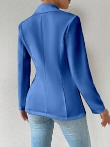 SHEIN Unity 女士休闲纯色长袖斑驳翻领西装外套 - 水鴨藍 - 查看 2