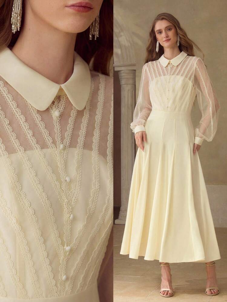 CONTRAST MESH SHEER DRESS