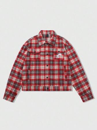 Grunge Punk Chaqueta de forro polar a cuadros para hombre, estilo callejero americano, para otoño/invierno