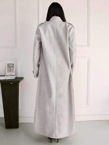 SHEIN Tall 女士时尚双排扣加长大衣，秋冬 - 灰色 - 查看 2