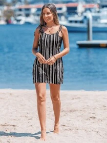 SHEIN LUNE Women's Casual Geometric Print Jumpsuit - Black and White - View 5