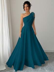 Modelyn Vestido con tirantes de estilo retro francés de patchwork y peludo de estilo hada para mujer - Agua verde azul - Ver 6