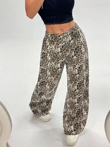 SHEIN ICON Casual Retro Leopard Print Wide Leg Jeans - Multicolor - View 4
