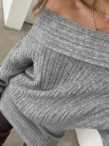 Aloruh Women's Sexy & Elegant Off Shoulder Long Sleeve Mini Dress ,Off The Shoulder Dress ,Off Shoulder Sweater Dress,Fall Dresses For Women, - Grey - View 7