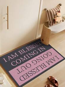 SHEIN 1pc Lightweight Anti-Slip Mat, Gray With Pink, Letter Print Doormat, Humorous Print, Durable Anti-Dirty & Absorbent, Short Plush, Machine Washable & Ironable, Easy Care, Suitable For House/Bedroom Entrance, Barn Exterior - Multicolor - View 3