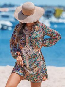 Sylviya Váy tay áo có đường viền cổ chữ V in họa tiết Paisley - Nhiều màu - Xem 3