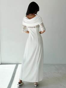 Firerie Women's Elegant Romantic Dress, White Off Shoulder Lace Patchwork Flared Waist A-Line Dress, Suitable For Summer, Wedding Guest, Party, Graduation, Prom - White - View 2