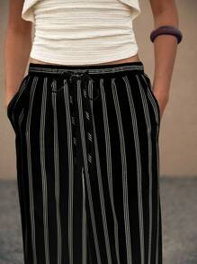 Lumivelle Women's Striped Casual Pants (Waistband Printed Design) Fall Cloth For Women