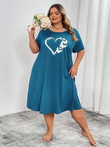 SHEIN CURVE+ Curve Plus 红色心形印花长裙，情人节 - 綠色 - 查看 5