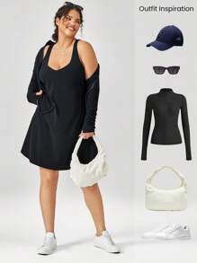 GLOWMODE FeatherFit™-Air Peekaboo V-Neck U-Back Plus Dress Tác động thấp Yoga hàng ngày - màu đen - Xem 7