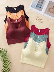 SHEIN 6pcs Women's Solid Color Sleeveless Notched Neck Ribbed Casual Comfortable Tank Top Set Women Summer Tops Ribbed Tank Tops Keyhole Tank Top Crop Tank Top Sleeveless Summer Tops, Workout - Multicolor - View 3