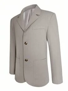 Manfinity Mode 男士简约通勤绅士千鸟格单排扣缺口翻领西装外套 - 卡其色 - 查看 3