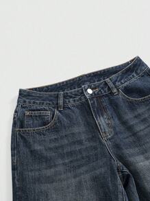 ROMWE J-Fashion 男女皆宜的复古嘻哈亚文化鲤鱼花卉刺绣宽松阔腿低腰牛仔裤