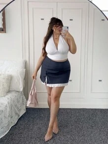 CovetEZ Plus Backless Crop Halter Top - White - View 6