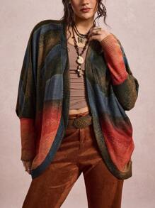 SHEIN VCAY 大码女式扎染蝙蝠印花开襟休闲夹克 - 彩色 - 查看 6