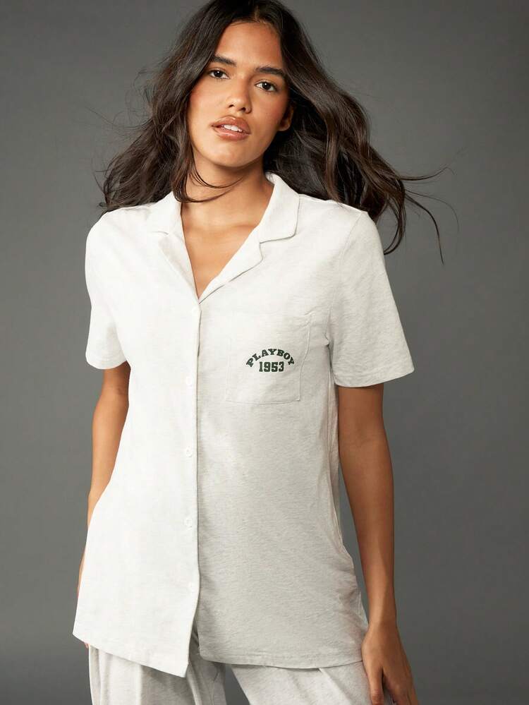 Missguided x Playboy Christmas Button Down Shirt With Wide Leg Pants Pajama