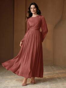 Anewsta Women's Long Sleeve Dress, Elegant & Versatile For Commuting, Spring & Autumn - Redwood - View 5