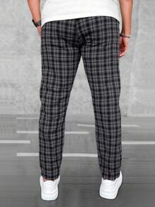 Manfinity Homme Pantalones casuales de hombre con cintura con cordón a cuadros, otoño - Multicolor - Ver 2