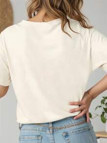 EMERY ROSE Plus Size T-Shirt, School Uniform Back To School, Plus Size T-Shirt Streetwear Top, Streetwear Style, All White, Graphic Short Sleeve T-Shirt, Cute Summer Top - Apricot - View 2