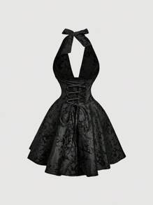 SHEIN MOD Váy ngắn màu đen có dây nơ cho nữ - màu đen - Xem 2