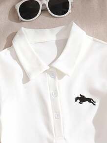 女童刺绣装饰短袖连衣裙 - 白色 - 查看 5