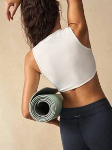 VARSIVA 女式健身上衣 女式简约纯色不对称下摆罗纹运动背心，夏季 - 白色 - 查看 4