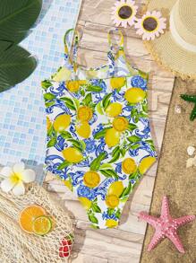 Tween Girls' Casual Minimalist Camisole One-Piece Swimsuit, Summer - Multicolor - View 2