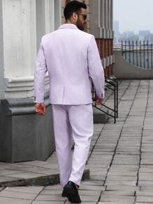 Manfinity Mode Plus Size Men's Linen-Like Jacket And Pants Suit Set - Mauve Purple - View 4