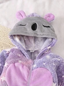 少女可爱紫色夜光考拉刺绣连帽长袖连衣裤家居服 - 紫色 - 查看 6
