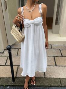 SHEIN EZwear Vestido casual de correa blanca tipo slip de largo midi para vacaciones, para uso diario en verano