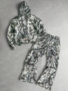 PAVTROS 男士街头风格流行 INS 搭配仿生迷彩“自由”刺绣连帽衫和裤子套装，适合户外音乐节、夜总会、男友/丈夫礼物、周年纪念礼物、男士迷彩两件套、男士慢跑套装、男士迷彩运动服、男士户外服装套装、秋装 - 彩色 - 查看 3